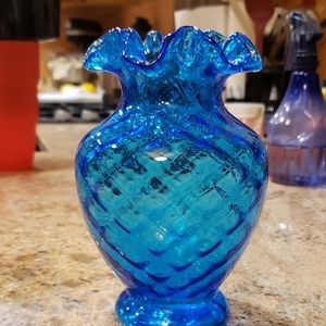 Fenton Colonial blue diamond optic vase